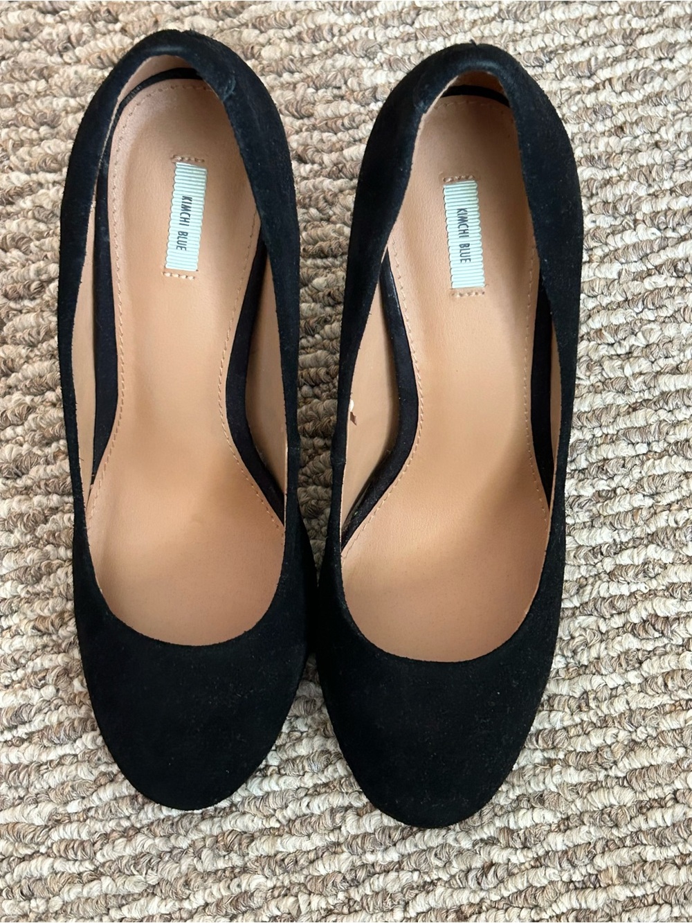Black Suede Round-Toe Pumps